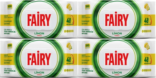 Fairy Yüzey Temizlik Havlusu 100 Yaprak Limon Yağlı - Beyaz Sirke - Karbonat (4 Lü Set) 400 Yaprak