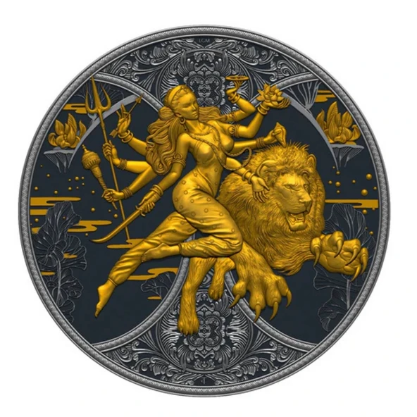 AgaKulche Durga Rutenyum 2024 Altın Kaplama Gümüş Sikke Coin - 3