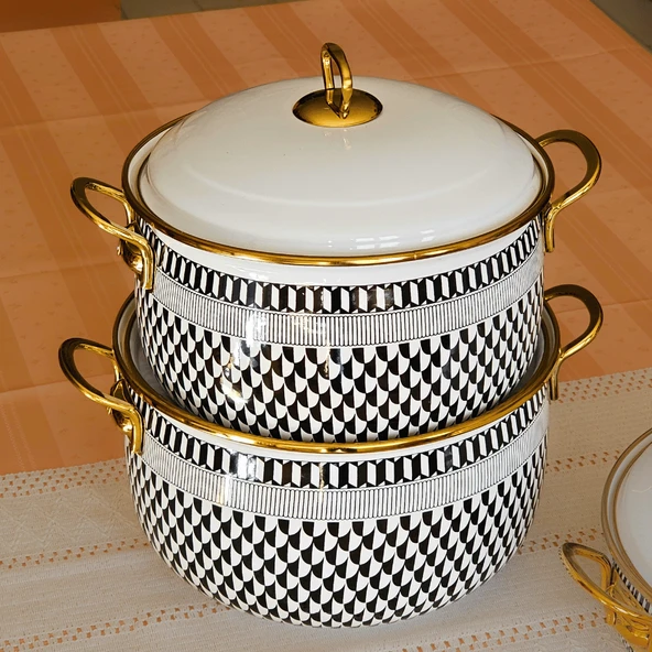 Glore Destina 6 Parça Büyük Emaye Tencere Takımı 28cm - 26cm - 24cm - 8
