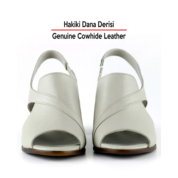 Erkan Saçmacı Saules Vizon Hakiki Dana Derisi Kesik Detaylı Lastik Bantlı Kalın Topuklu Sandalet - 3