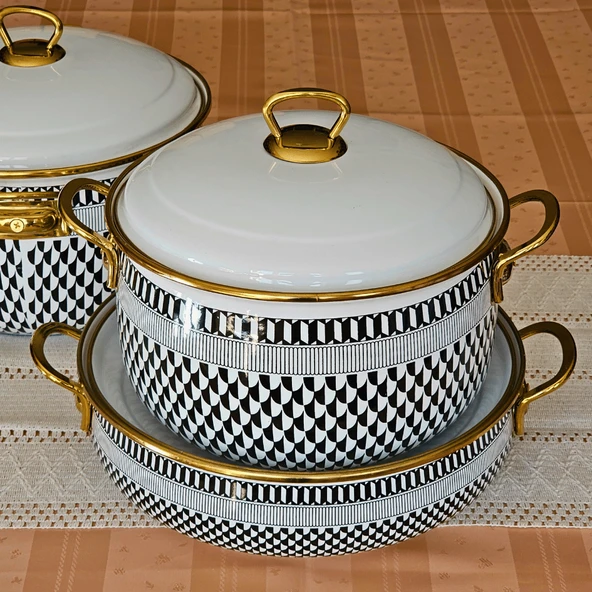 Glore Destina 6 Parça Büyük Emaye Tencere Takımı 28cm - 26cm - 24cm - 2