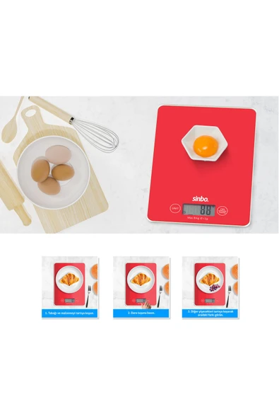 Sinbo SKS-4526 Dijital Hassas Mutfak Tartısı Kırmızı