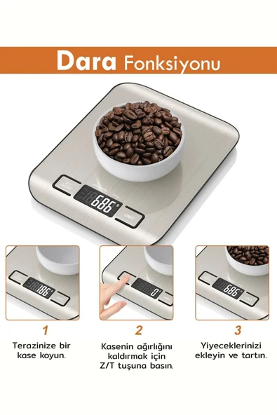 Lumisa Home Platin Mutfak Terazisİ Paslanmaz Çelik Yüzeyli Hassas Mutfak Tartısı Lcd Ekranlı 5 Kg Pil Hediyeli - 2