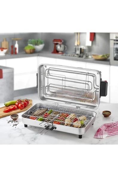 TANER Macro Boy Tnrız1704 Elektrikli Izgara Mangal Barbekü 45*27 Cm - 1300 W - 2