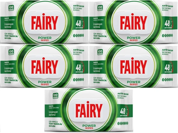 Fairy Yüzey Temizlik Havlusu 100 Yaprak Aktif Oksijen - Beyaz Sirke - Karbonat (5 Li Set) 500 Yaprak