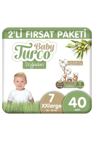Baby Turco Doğadan 2'Li Fırsat Paketi Bebek Bezi 7 Numara Xxlarge 40 Adet