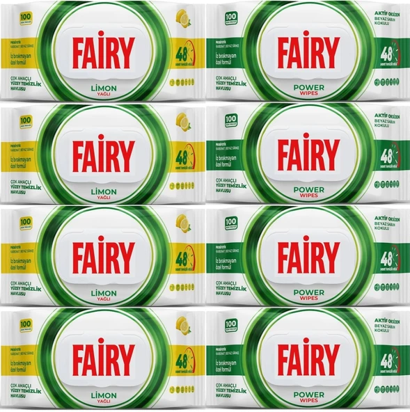 Fairy Yüzey Temizlik Havlusu 100 Yaprak Limon Yağlı & Aktif Oksijen (8 Li Set) 800 Yaprak Karma
