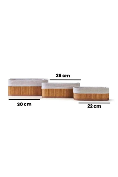 Lumisa Home Bambu Naturel 3'lü Düzenleyici Organizer Sepet Seti / Banyo,Makyaj Düzenleyici / Çok Amaçlı Sepet - 2