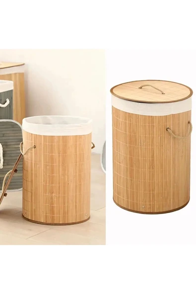 Lumisa Home Bambu Kirli Çamaşır Sepeti Yuvarlak - 2