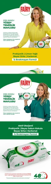 Fairy Yüzey Temizlik Havlusu 100 Yaprak Limon Yağlı & Aktif Oksijen (4 Lü Set) 400 Yaprak Karma - 3