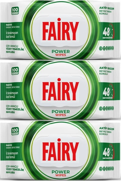 Fairy Yüzey Temizlik Havlusu 100 Yaprak Aktif Oksijen - Beyaz Sirke - Karbonat (3 Lü Set) 300 Yaprak