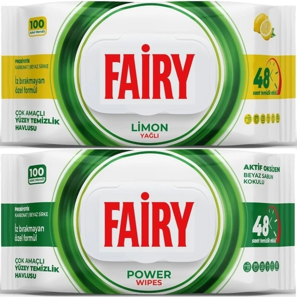 Fairy Yüzey Temizlik Havlusu 100 Yaprak Limon Yağlı & Aktif Oksijen (2 Li Set) 200 Yaprak Karma