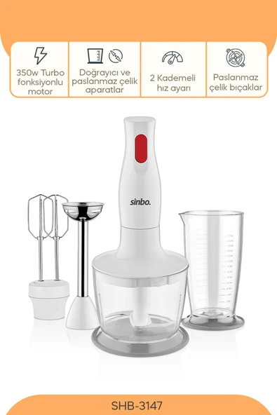 Sinbo SHB-3147 3 Fonksiyonlu El Blender Seti - Beyaz / 400 Watt - 1