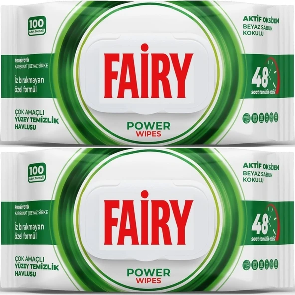 Fairy Yüzey Temizlik Havlusu 100 Yaprak Aktif Oksijen - Beyaz Sirke - Karbonat (2 Li Set) 200 Yaprak