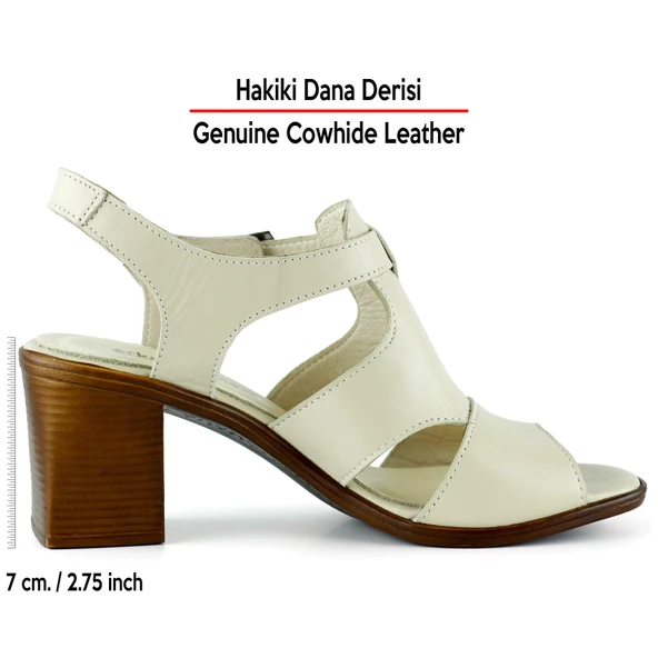 Erkan Saçmacı Svajone Bej Hakiki Deri Kesik Detaylı Tokalı Topuklu Sandalet - 2