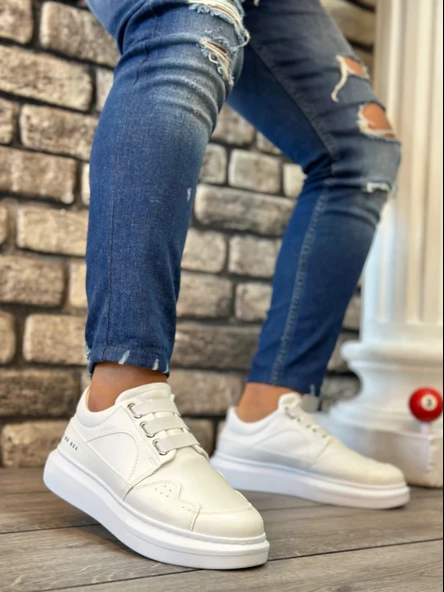 ET0302 Kalın Taban Bağcıksız Tarz Casual Beyaz Erkek Ayakkabı