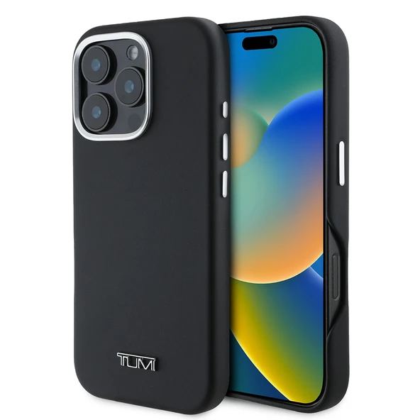 TUMI iPhone 16 Pro Max Kılıf TUMI Orjinal Lisanslı M-safe Şarj Özellikli Metal Yazı Logolu PU Deri Kapak - Resim 3