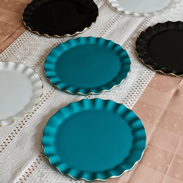 Glore Hüma Altın Yaldızlı Cam Pasta Tabağı Seti - 2