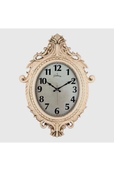 731-cv Duvar Saati Krem Rengi Çerçeve Çap:73cm X 54cm Vintage Taçlı Eksitme Dekoratif Amerikan Brist