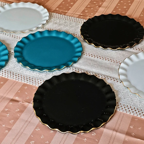 Glore Hüma Altın Yaldızlı Cam Pasta Tabağı Seti - 3