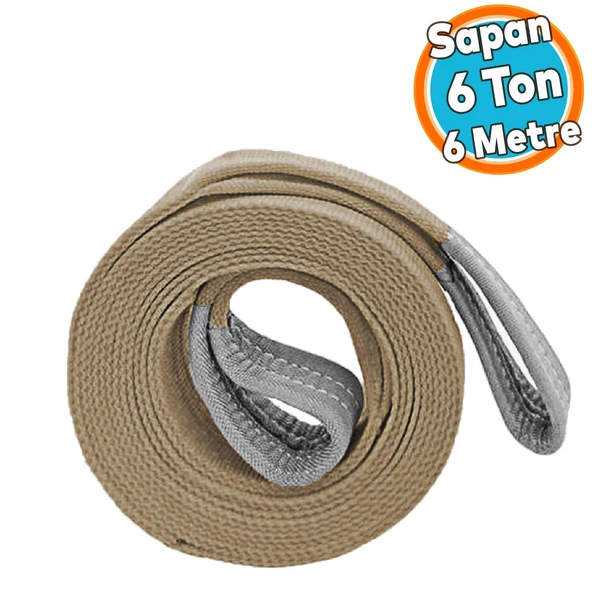 Yük Kaldırma Sapan Polyester Spanzet 6 Ton 6 Metre Kahve Sağlam Taşıma İndirme Araç Çekme Halat