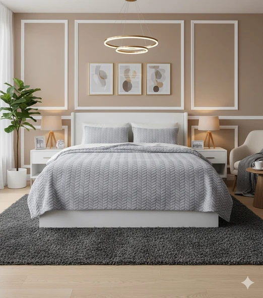 MERİNOS MODERNLİNE ÇİFT KİŞİLİK 3 PARÇA SENSE BATTANİYE SETİ GRİ ürün görseli