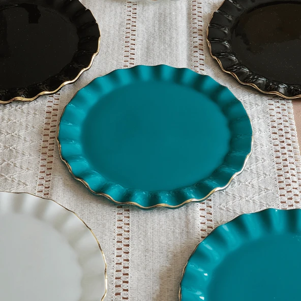 Glore Hüma Altın Yaldızlı Cam Pasta Tabağı Seti
