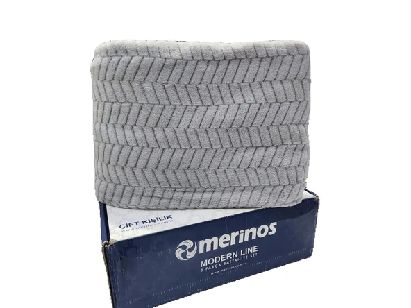 MERİNOS MODERNLİNE ÇİFT KİŞİLİK 3 PARÇA SENSE BATTANİYE SETİ GRİ - Resim 3