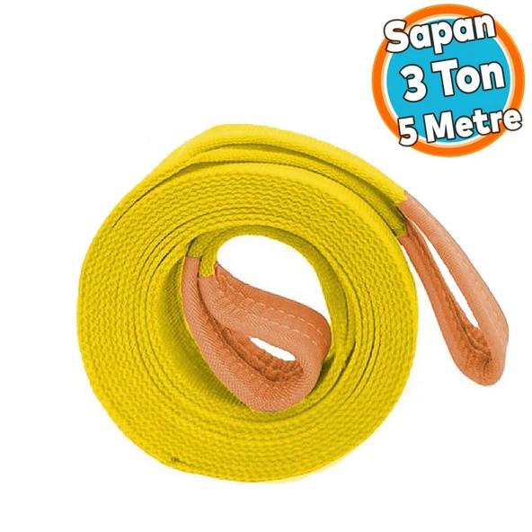 Yük Kaldırma Spanzet Sarı Renk 3 Ton 5 Metre Dokuma Sapan Polyester Sağlam Taşıma İndirme Halat