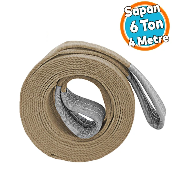 Yük Kaldırma Sapan Polyester Spanzet 6 Ton 4 Metre Kahve Sağlam Taşıma İndirme Araç Çekme Halat