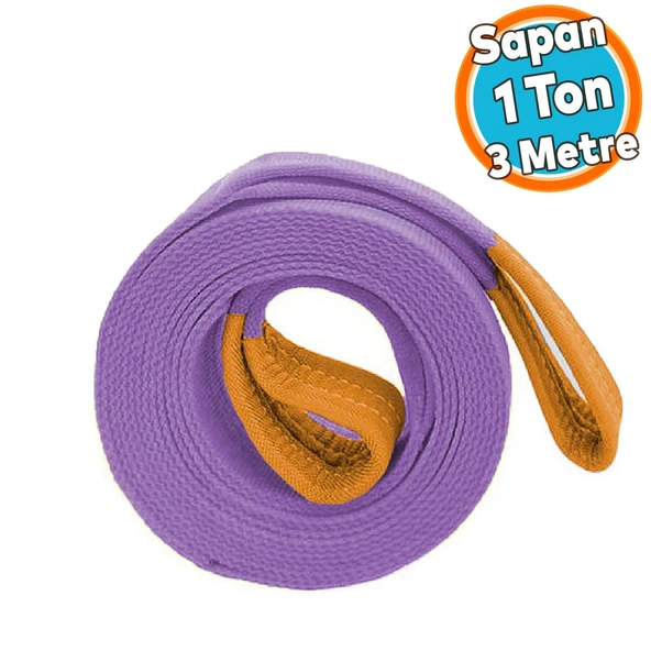 Yük Kaldırma Sapan Lila Renk Polyester Spanzet 1 Ton 3 Metre Sağlam Taşıma İndirme Araç Çekme Halat