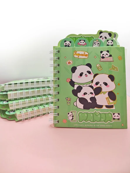 Sevimli Panda Ayraçlı A5 Not Defteri (14x18 cm) - Panda Ailesi