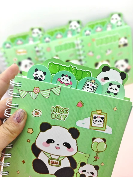 Sevimli Panda Ayraçlı A5 Not Defteri (14x18 cm) - Panda ve Bambu - 4