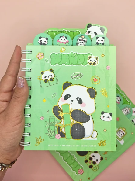 Sevimli Panda Ayraçlı A5 Not Defteri (14x18 cm) - Panda ve Bambu - 2