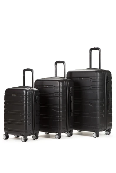 Fossil Unisex Büyük - Orta - Kabin Boy 3'lü Valiz Seti Siyah 123X