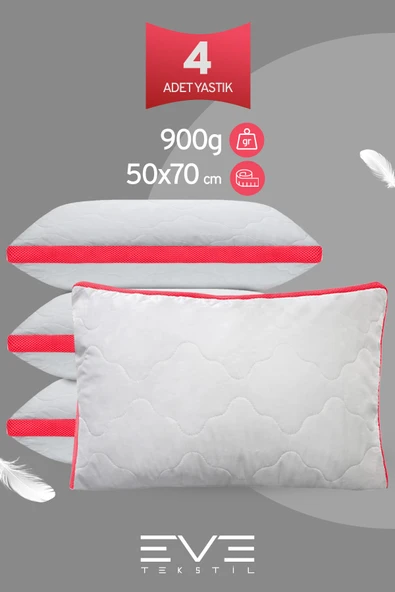 4 Adet Pembe Serisi Kılıflı Fermuarlı Klimali Antialerjik Silikon Nano Elyaf Yastık 50x70cm