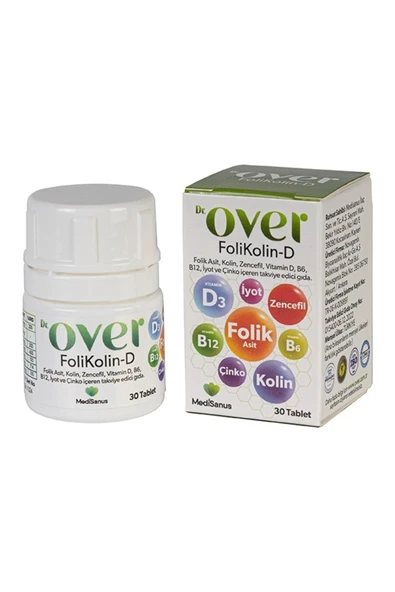 Dr over Folikolin-d Multivitamin Folikasit, Kolin, Zencefil,vit D, B6, B12, Iyot Çinko Içeren Gıda Takviyesi