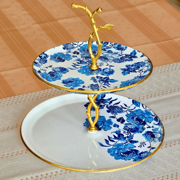 Glore Blue Rose Altın Yaldızlı Cam Kurabiyelik