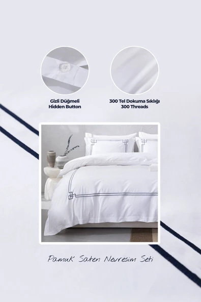 300 Tc King Pamuk Saten Nervürlü Nevresim Takımı Battal Çift Kişilik 6 Parça Krem Kırık Beyaz Stella - 4