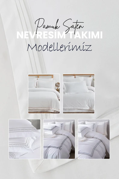 300 Tc King Pamuk Saten Nervürlü Nevresim Takımı Battal Çift Kişilik 6 Parça Krem Kırık Beyaz Stella - 6