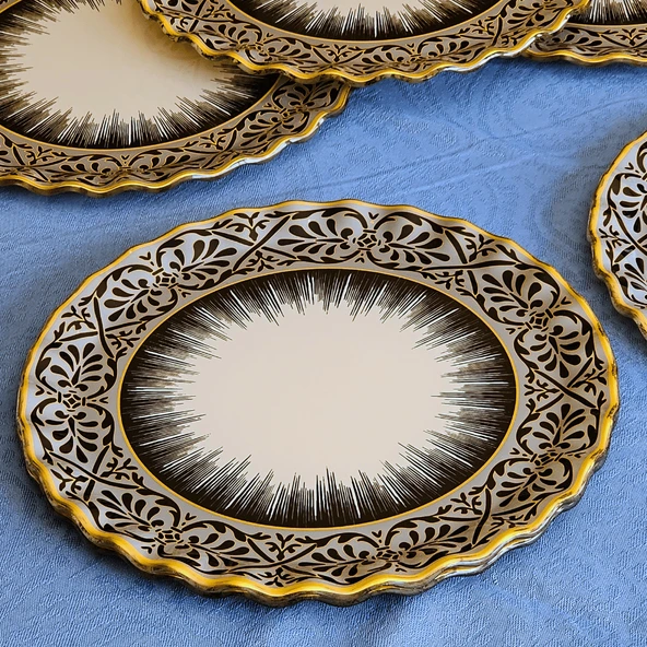 Glore Vintage Altın Yaldızlı Cam Servis Tabağı Takımı - 6
