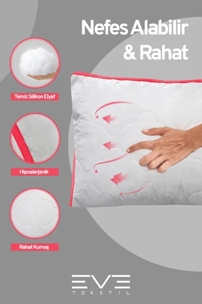 10 Adet Pembe Serisi Kılıflı Fermuarlı Klimali Antialerjik Silikon Nano Elyaf Yastık 50x70cm - Resim 4