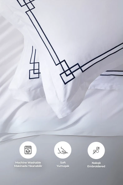 300 Tc King Pamuk Saten Nervürlü Nevresim Takımı Battal Çift Kişilik 6 Parça Krem Kırık Beyaz Stella - 2