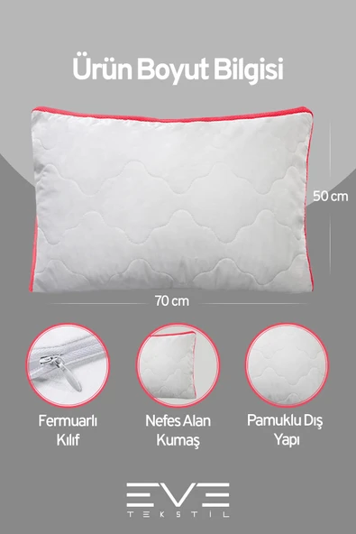 6 Adet Pembe Serisi Kılıflı Fermuarlı Klimali Antialerjik Silikon Nano Elyaf Yastık 50x70cm - 3