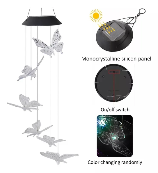 KENPAZAR Solar Led Işıklı Kelebekli Bahçe Dekoru 6 Ledli,Renkli Işık - 2