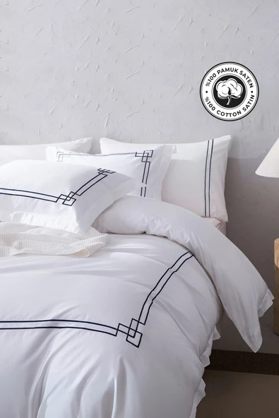 300 Tc King Pamuk Saten Nervürlü Nevresim Takımı Battal Çift Kişilik 6 Parça Krem Kırık Beyaz Stella