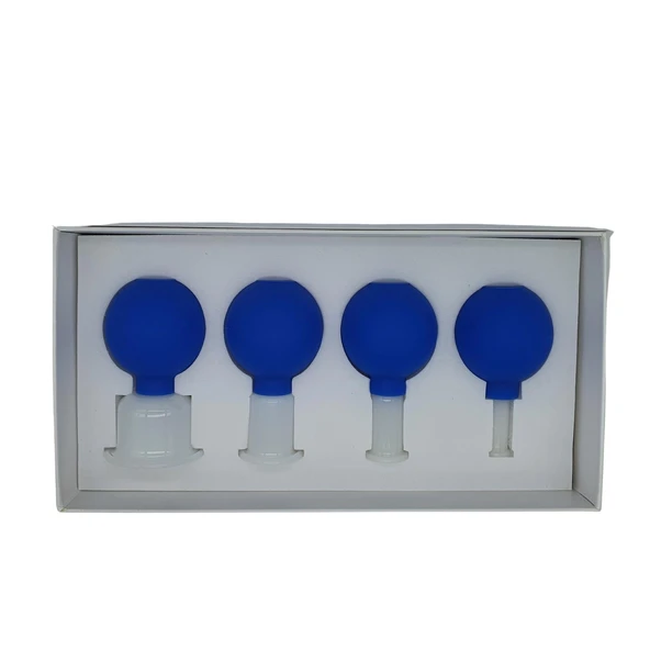 Silikon Vakumlu Yeşim Taş Jade Yüz Masaj Kupası 4’lü Set Mavi Renk - Resim 2