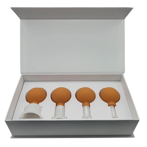 Silikon Vakumlu Yeşim Taş Jade Yüz Masaj Kupası 4’lü Set Turuncu Renk ürün görseli 1