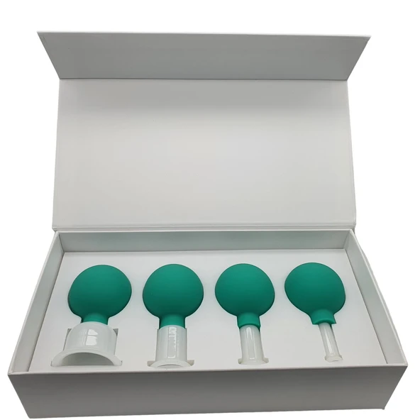 Silikon Vakumlu Yeşim Taş Jade Yüz Masaj Kupası 4’lü Set Yeşil Renk ürün görseli