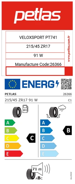 Petlas 215/45 R17 TL 91W REINF. VELOX SPORT PT741 Yaz Lastiği (Üretim Tarihi:2025 - 2
